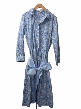 Tyler Boe Light Blue Floral Midi Shirt Dress